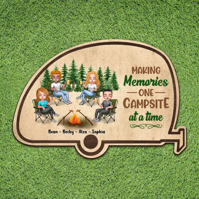 Custom Personalized Camper Area Doormat - Gift For Camping Lovers/ Friends with 4 People - Making Memories One Campsite At A Time