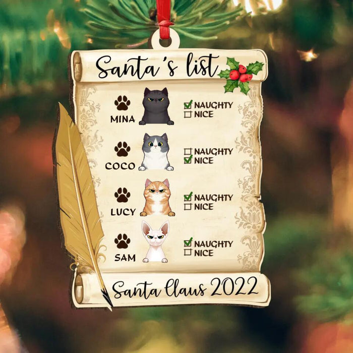 Custom Personalized Santa's List Christmas Wooden Ornament - Christmas Gift Idea For Dog/Cat Lover - Upto 4 Dogs/Cats