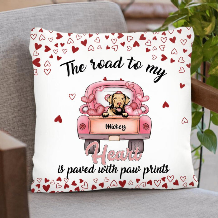 Custom Personalized Dog Pillow Case - Gift Idea For Dog Lovers With Upto 5 Dogs - The Road To My Heart Is Paved With Paw Prints