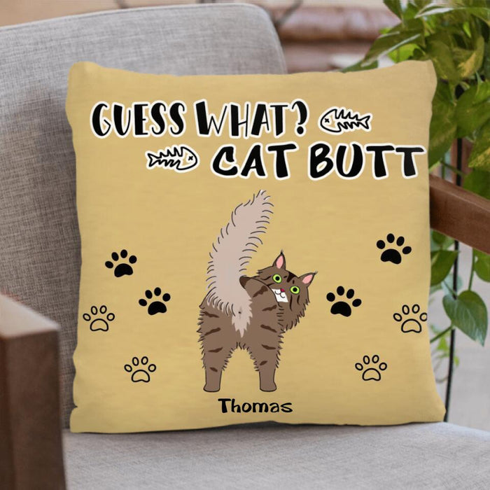 Custom Personalized Cat Pillow Cover - Upto 5 Cats - Gift For Cat Lover - Guess What Cat Buttt