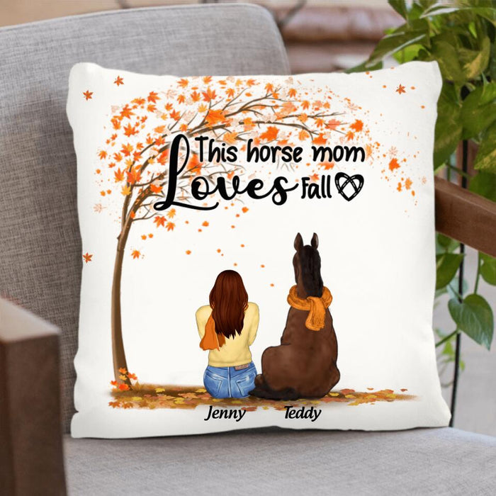 Custom Personalized Horse Mom In Autumn Pillow Cover - Upto 3 Horses - Gift For Horse Lover - This Horse Mom Loves Fall