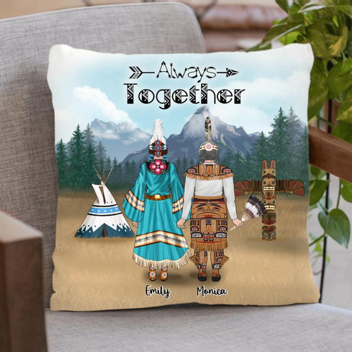 Personalized Pillow Case - Gift From Daughter To Mom - Native American Mother With Upto 2 Daughters - Always Together