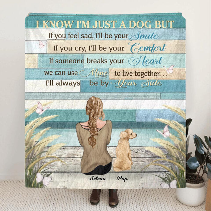 Custom Personalized Dog Mom Quilt/ Fleece Blanket, Pillow Cover - Woman With Upto 4 Dogs - Best Gift For Dog Lover - I'll Always Be By Your Side