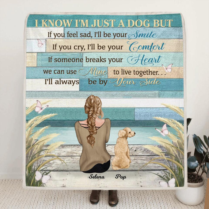 Custom Personalized Dog Mom Quilt/ Fleece Blanket, Pillow Cover - Woman With Upto 4 Dogs - Best Gift For Dog Lover - I'll Always Be By Your Side