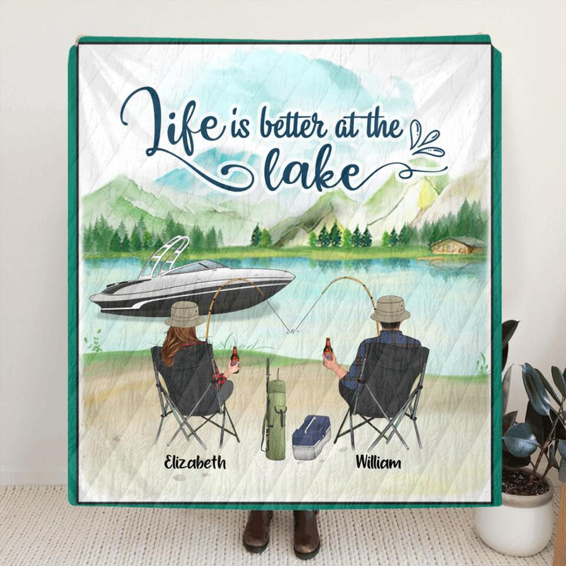 Personalized Fishing Family Quilt/Fleece Blanket/Pillow Cover - Parents With Up to 4 Kids - Gift For Whole Family - Life Is Better At The Lake