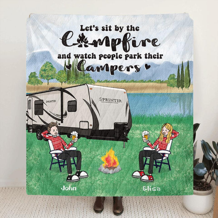 Custom Personalized Camping With Friends Quilt/Fleece Blanket & Pillow Cover - Upto 6 People - Best Gift For Friends/Camping Lovers - Retired Every Hour Is Happy Hour