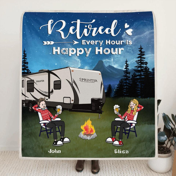 Custom Personalized Night Camping With Friends Quilt/Fleece Blanket  & Pillow Cover - Upto 6 People  - Best Gift For Friends/Camping Lovers - Happy Campers