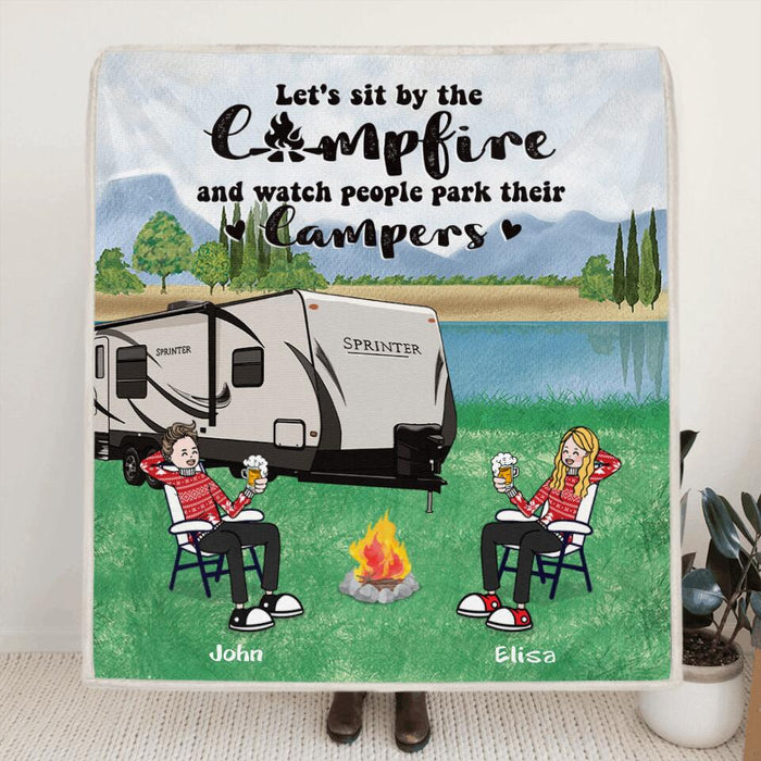 Custom Personalized Camping With Friends Quilt/Fleece Blanket & Pillow Cover - Upto 6 People - Best Gift For Friends/Camping Lovers - Retired Every Hour Is Happy Hour