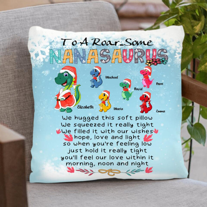 Custom Personalized Grandma Dinosaurs Pillow Cover - Up to 5 Grandkids Dinosaurs - To A  Roar Some Nanasaurus