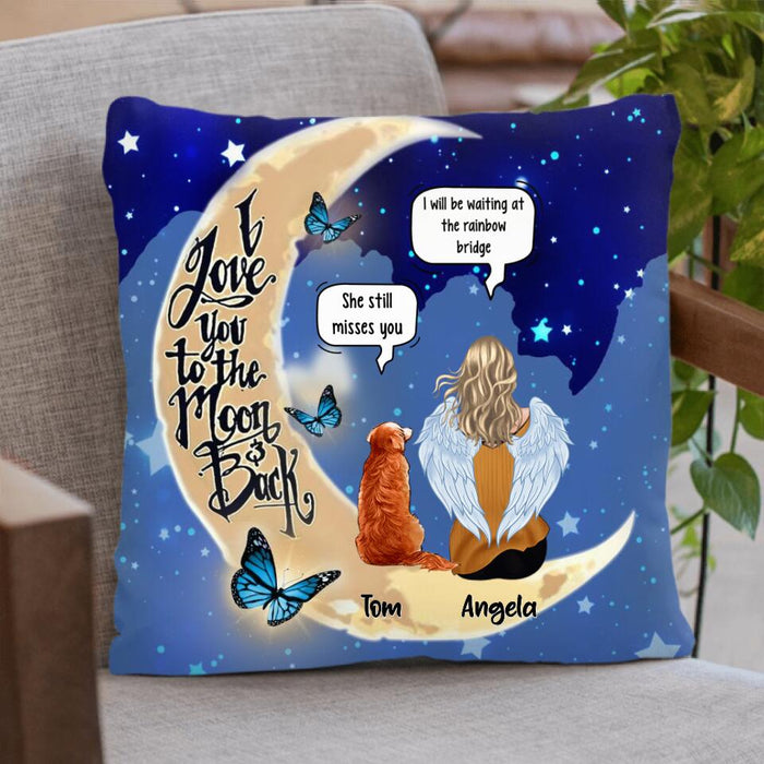 Custom Personalized Memorial People And Pet Loss Pillow Cover & Quilt/Fleece Blanket - Upto 4 Pets - Memorial Gift Idea For Dog/Cat Lover - I Love You To The Moon And Back