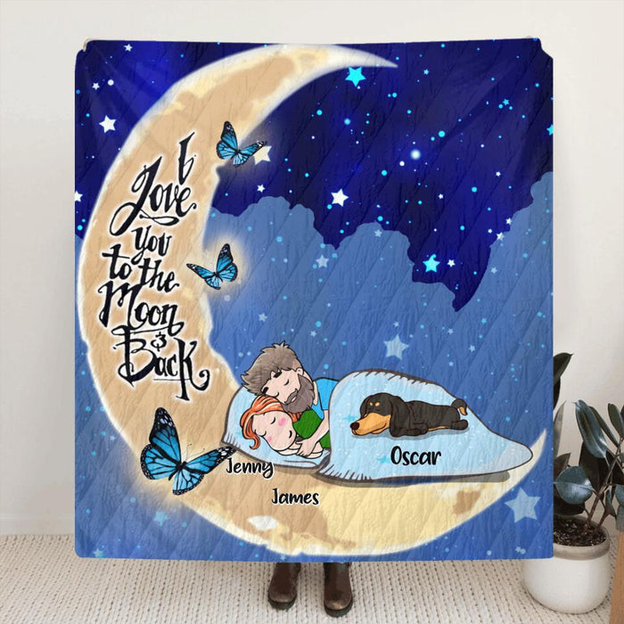 Custom Personalized Sleep On Moon Quilt/Fleece Blanket & Pillow Cover - Upto 5 Pets - Best Gift For Dog/Cat Lover - I Love You To The Moon And Back