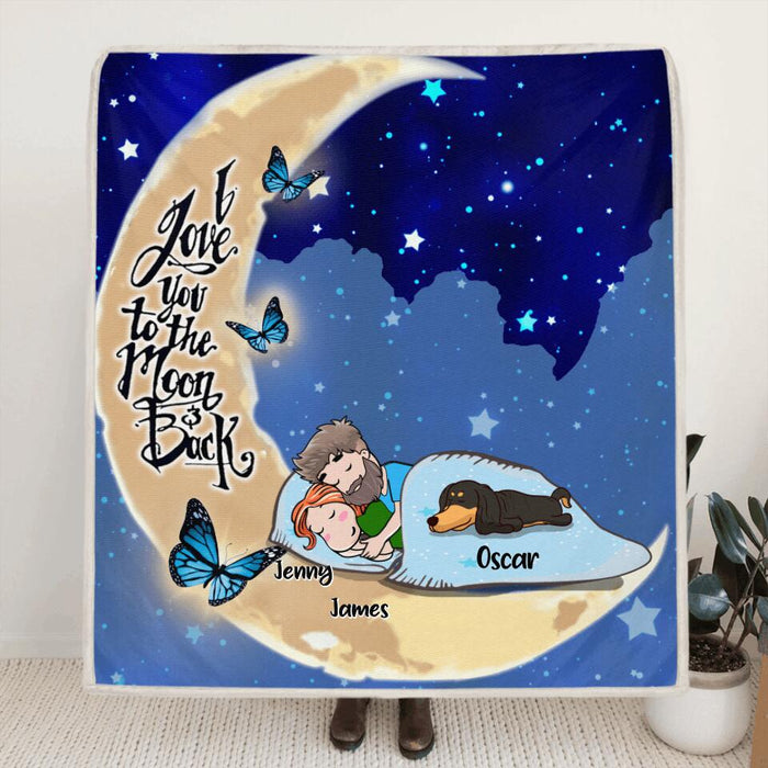 Custom Personalized Sleep On Moon Quilt/Fleece Blanket & Pillow Cover - Upto 5 Pets - Best Gift For Dog/Cat Lover - I Love You To The Moon And Back