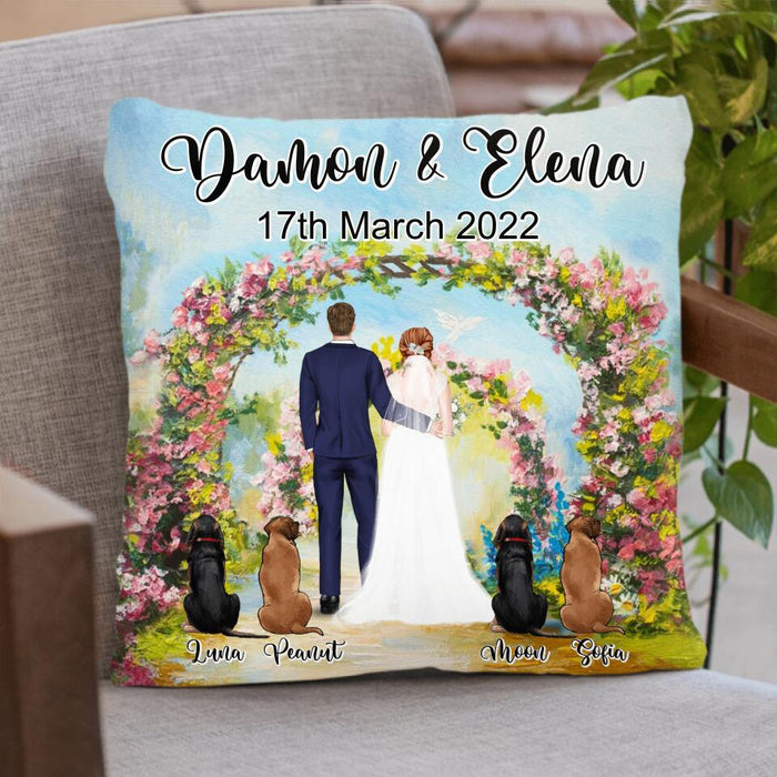 Custom Personalized Wedding Pillow Cover- Wedding Gift For Couple - Upto 4 Dogs