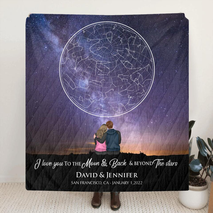 Custom Personalized Couple Quilt/Fleece Blanket  - Gift Idea For Couple - I Love You To The Moon & Back