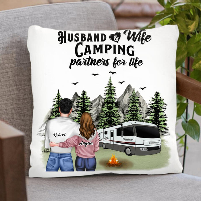 Custom Personalized Camping Pillow Cover Cushion Cover - Gifts for Couples, Camping Lovers - Husband and Wife Camping Partners For Life