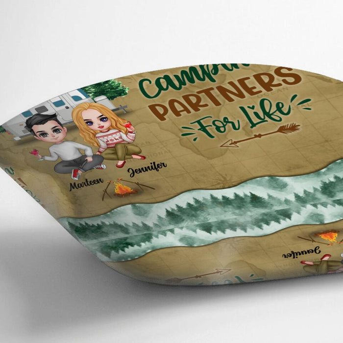 Custom Personalized Camping Couple And Dog Pillow Cover - Couple With Upto 2 Dogs - Valentine's Day Gift Idea For Couple - Camping Partners For Life