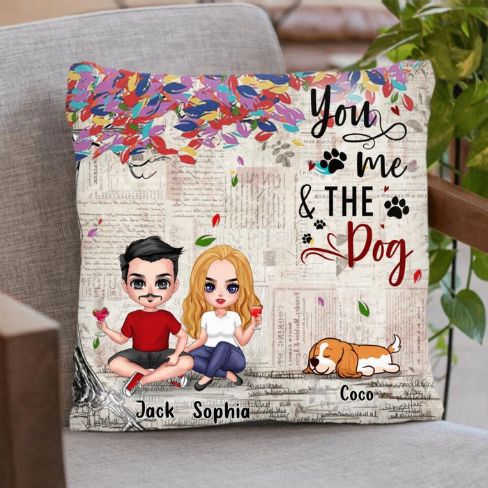 Custom Personalized Couple And Dogs Quilt/Fleece Blanket & Pillow Cover - Upto 5 Dogs - Best Gift For Couple/Dog Lovers - You And Me & The Dogs