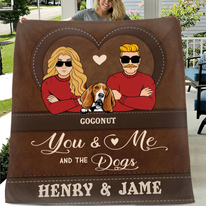 Custom Personalized You & Me And The Dogs Pillow Cover & Quilt/ Fleece Blanket - Upto 5 Dogs - Valentine's Day Gift Idea For Couple/ Dog Lover