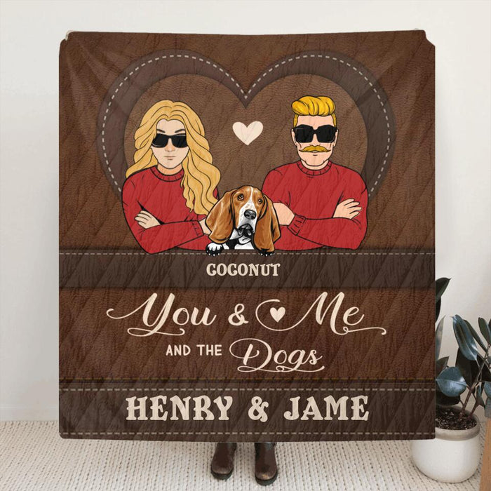 Custom Personalized You & Me And The Dogs Pillow Cover & Quilt/ Fleece Blanket - Upto 5 Dogs - Valentine's Day Gift Idea For Couple/ Dog Lover