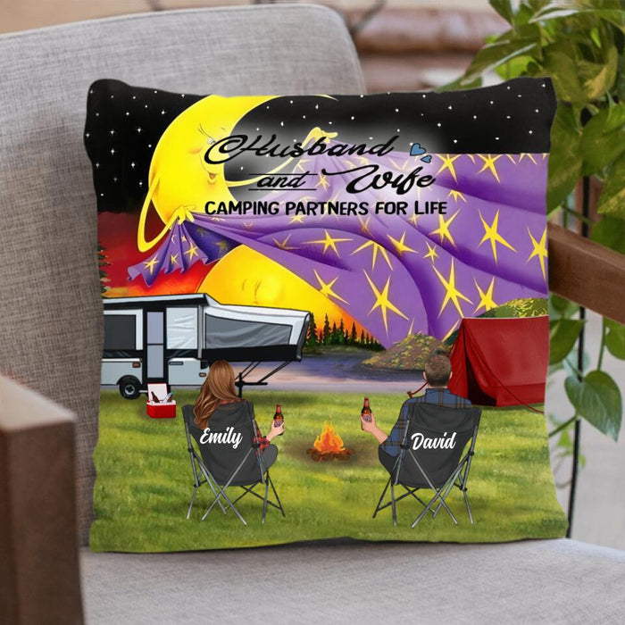 Custom Personalized Camping Pillow Cover & Fleece/ Quilt Blanket - Couple/ Parents With Upto 3 Kids And 4 Pets - Gift Idea For Camping Lover - Fill Your Life With Adventures