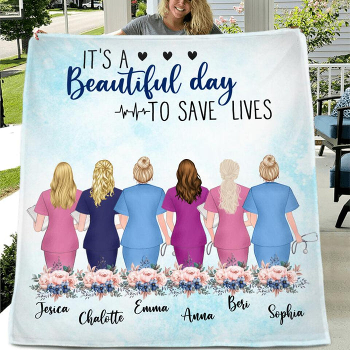 Custom Personalized Nurse Friends Pillow Cover & Fleece/ Quilt Blanket - Upto 6 Nurses - Best Gift For Nurse Besties - It's A Beautiful Day To Save Lives