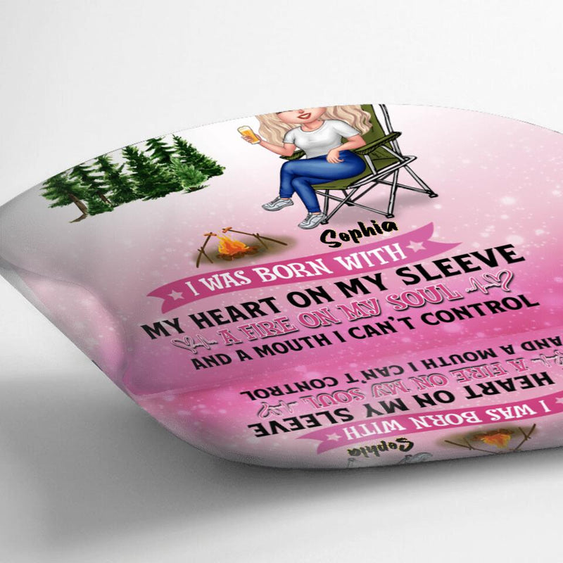 Personalized Camping Queen Pillow Cover - Gift Idea For Camping Lovers/Mother's Day - I Am A Camping Girl, I Was Born With My Heart On My Sleeve