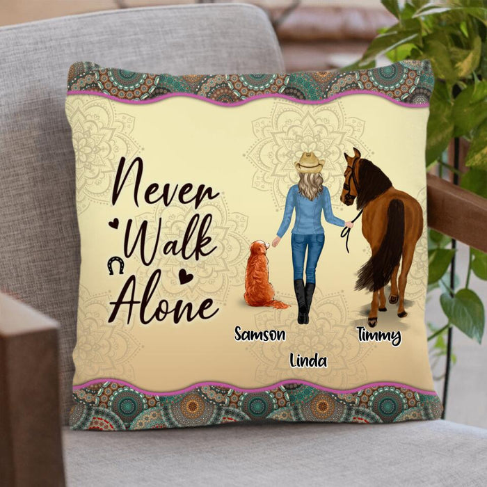 Custom Personalized Horse And Dog Pillow Cover - Upto 2 Dogs - Gift Idea For Horse/Dog Lovers - Never Walk Alone