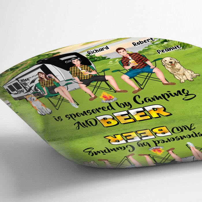 Custom Personalized Camping Pillow Cover - Gift Idea For Camping Lover/ Friends/ Couple - Upto 3 People And 2 Dogs - Today's Good Mood Is Sponsored By Camping And Beer