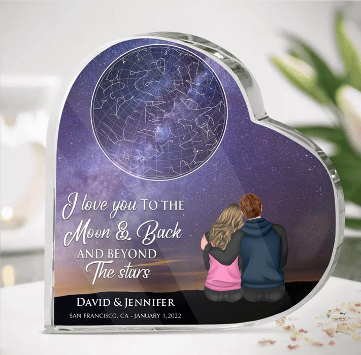 Custom Personalized Couple Crystal Heart - Gift Idea For Couple - I Love You To The Moon & Back