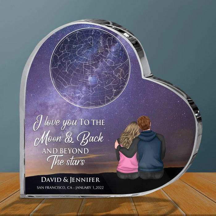 Custom Personalized Couple Crystal Heart - Gift Idea For Couple - I Love You To The Moon & Back