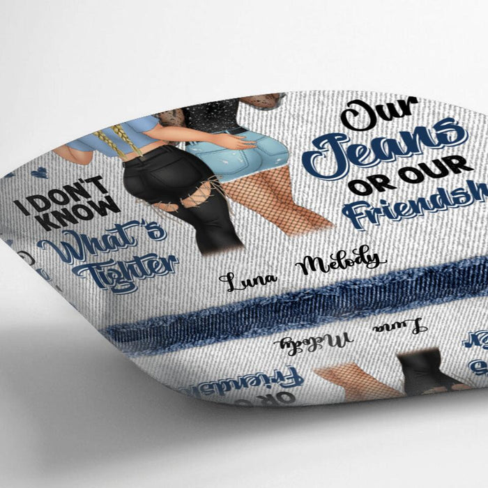 Custom Personalized Friends Quilt/Fleece Blanket - Gift Idea For Best Friends - I Don't Know What's Tighter Our Jeans Or Our Friendship