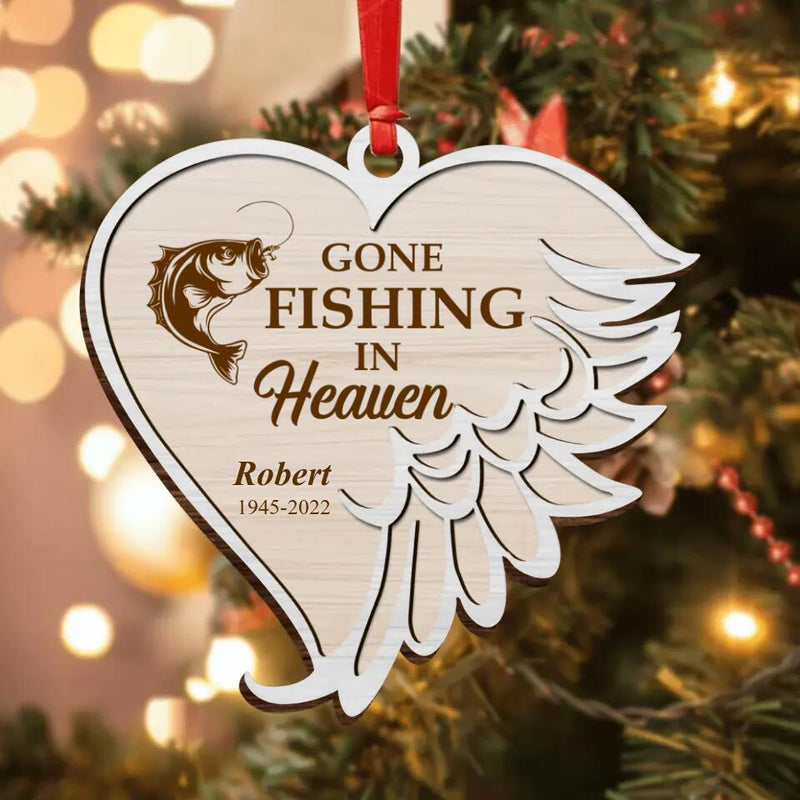 Personalized Memorial Fishing Wooden Ornament - Memorial Gift Idea For Christmas - Gone Fishing In Heaven