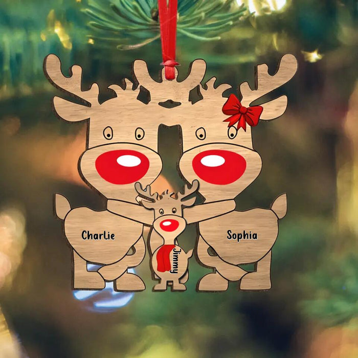 Custom Personalized Reindeer Family Wooden Ornament - Upto 7 People - Christmas Gift Idea For Family