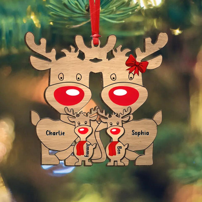 Custom Personalized Reindeer Family Wooden Ornament - Upto 7 People - Christmas Gift Idea For Family