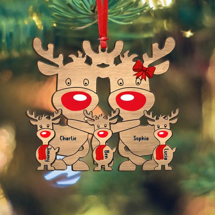 Custom Personalized Reindeer Family Wooden Ornament - Upto 7 People - Christmas Gift Idea For Family