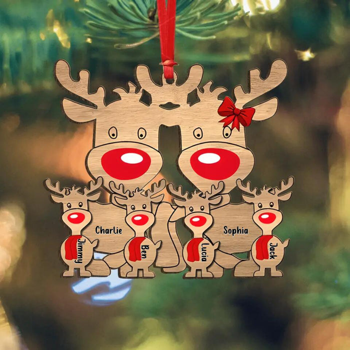 Custom Personalized Reindeer Family Wooden Ornament - Upto 7 People - Christmas Gift Idea For Family