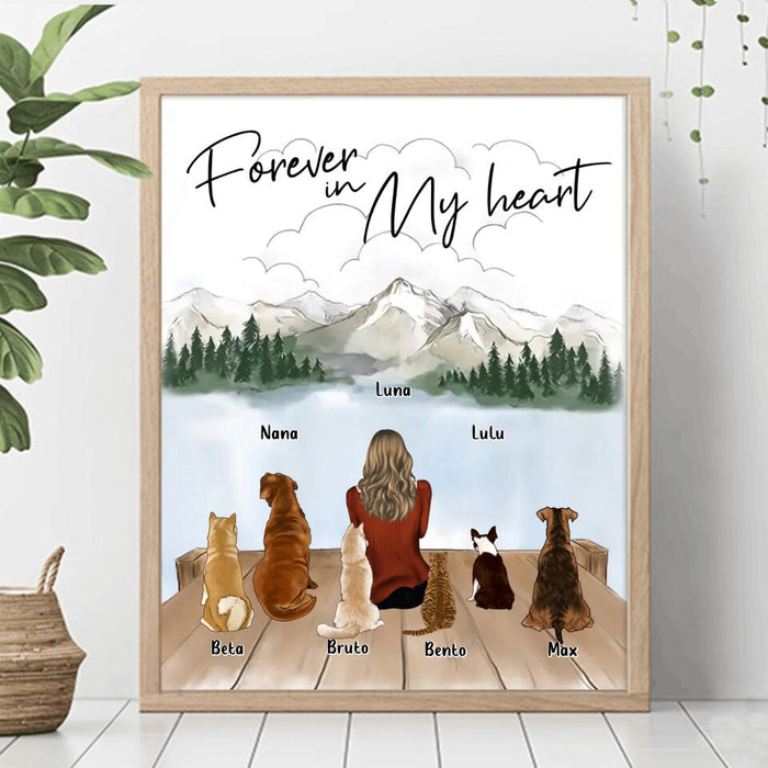 Custom Personalized Pet Paper Poster - Gift for Dog Lovers, Cat Lovers - Up to 7 Pets - Forever In My Heart