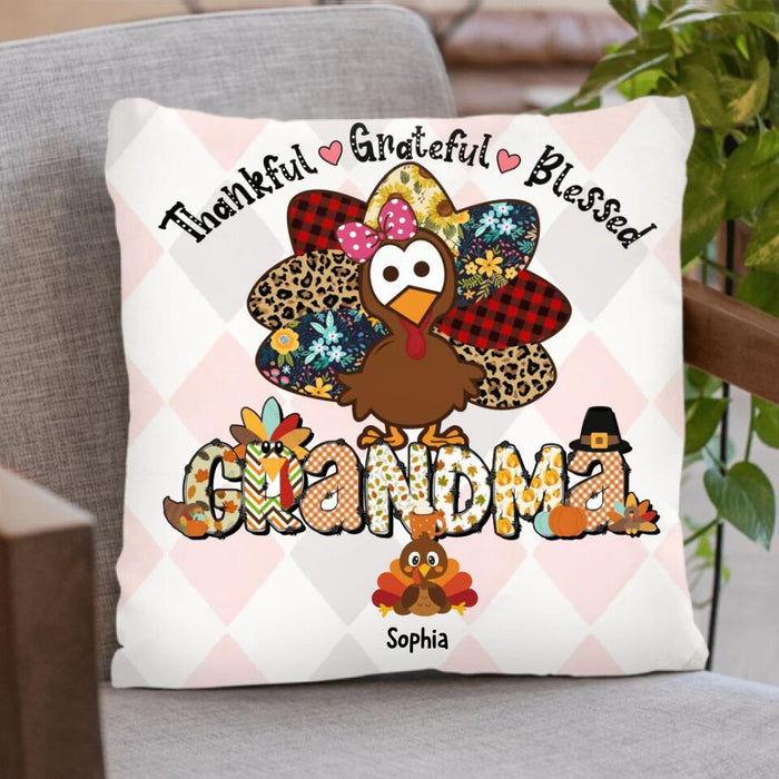 Custom Personalized Turkey Pillow Cover - Gift Idea For Thanksgiving - Upto 8 Turkeys - Thankful, Grateful, Blessed