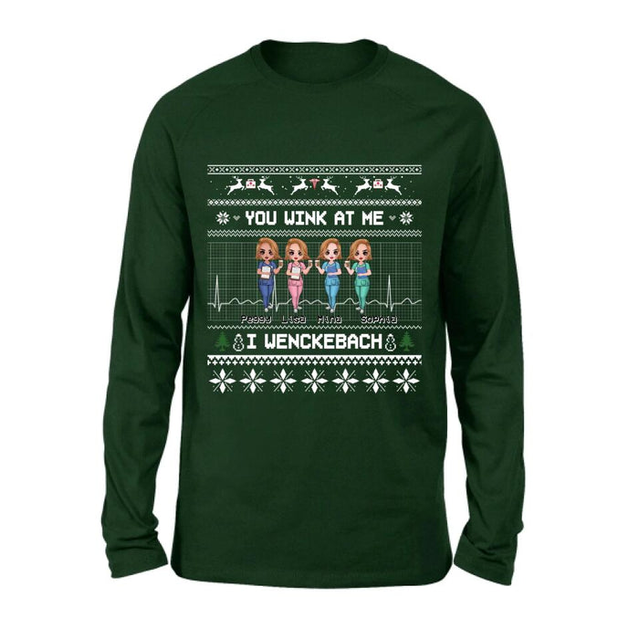 Personalized Nurses Shirt - Up to 4 Nurses - Christmas Gift Idea for Nurses/Friends/Besties - You Wink At Me I Wenckeback