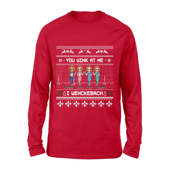 Personalized Nurses Shirt - Up to 4 Nurses - Christmas Gift Idea for Nurses/Friends/Besties - You Wink At Me I Wenckeback