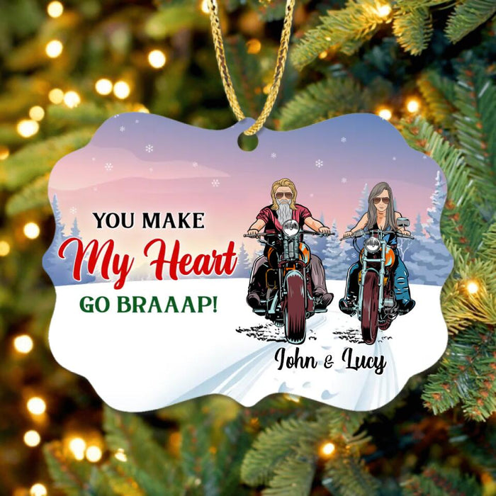 Custom Personalized Biker Couple Rectangle Wooden Ornament - Christmas Gift Idea For Couple - You Make My Heart Go Braaap!