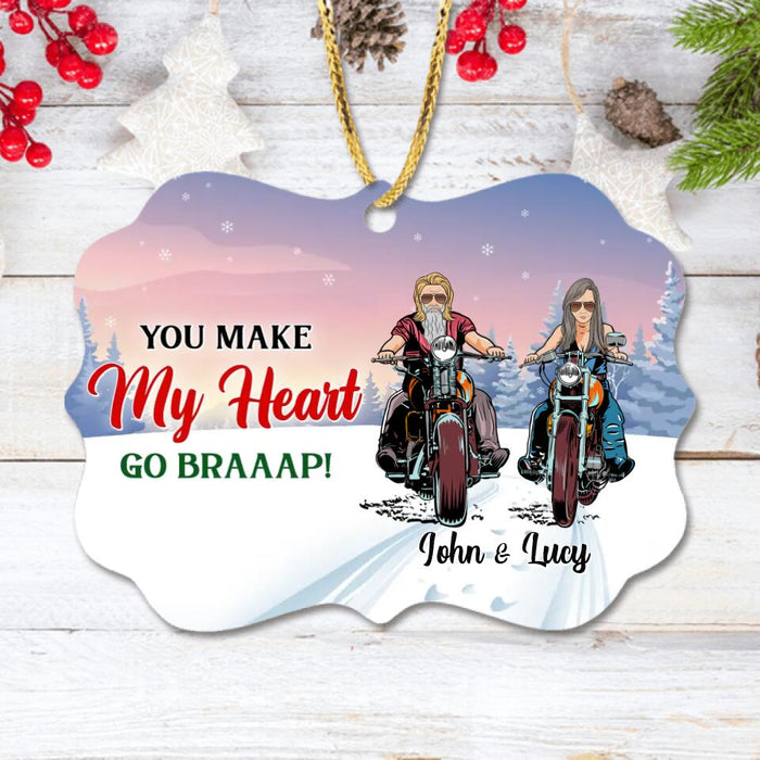 Custom Personalized Biker Couple Rectangle Wooden Ornament - Christmas Gift Idea For Couple - You Make My Heart Go Braaap!