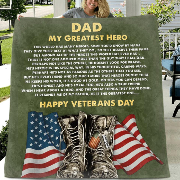 Custom Personalized Veterans Day Fleece/ Quilt Blanket - Gift for Veterans/ Family Members - My Greatest Hero