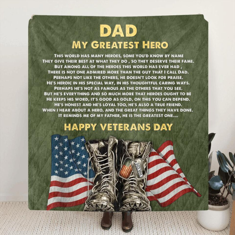 Personalized Veterans Day Quilt/Fleece Blanket - Gift for Veterans/Family Members - My Greatest Hero
