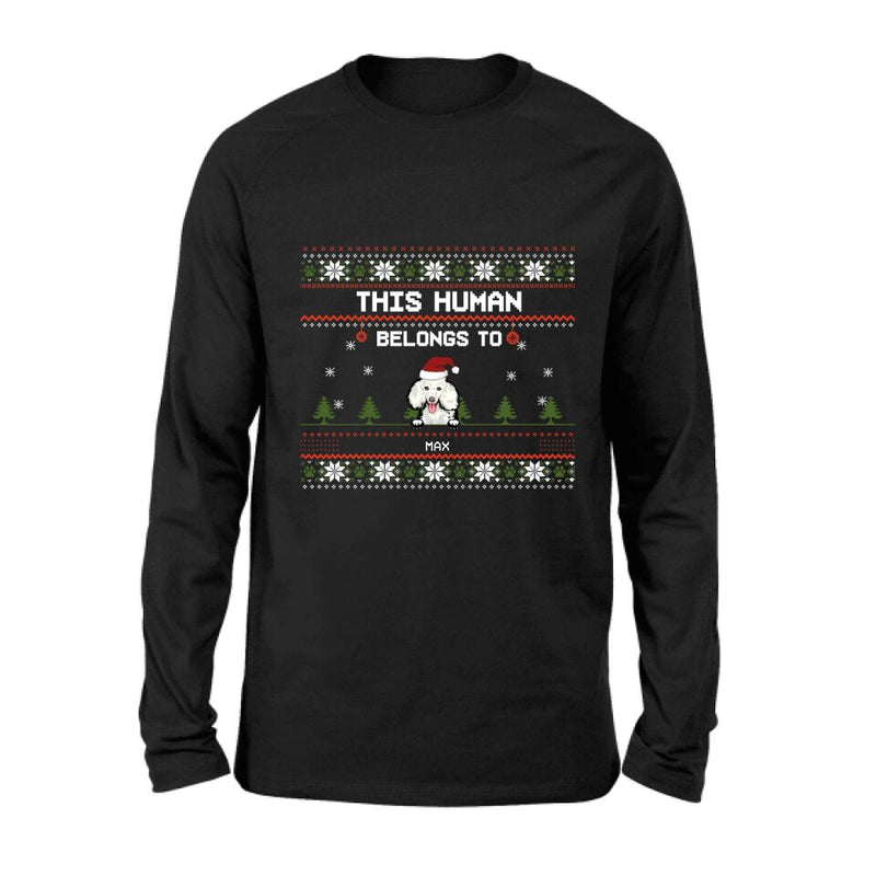 Personalized Dog Mom T-shirt/Long Sleeve/Sweatshirt/Hoodie - Up to 5 Dogs - Christmas Gift For Dog Lover - This Human Belongs To