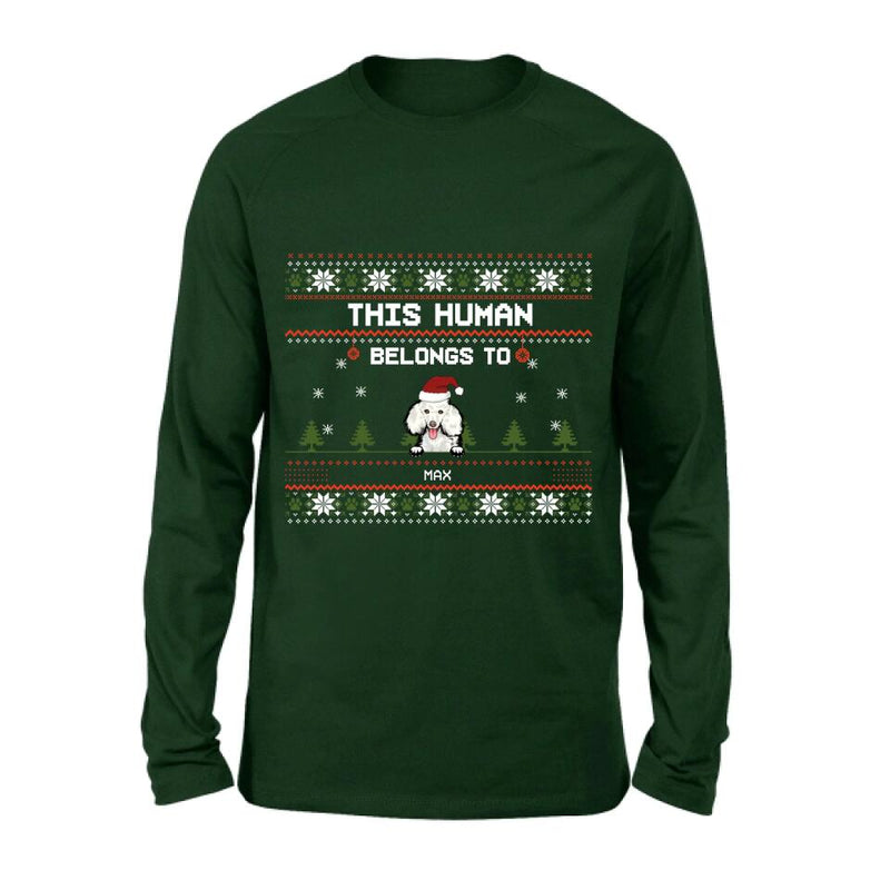 Personalized Dog Mom T-shirt/Long Sleeve/Sweatshirt/Hoodie - Up to 5 Dogs - Christmas Gift For Dog Lover - This Human Belongs To
