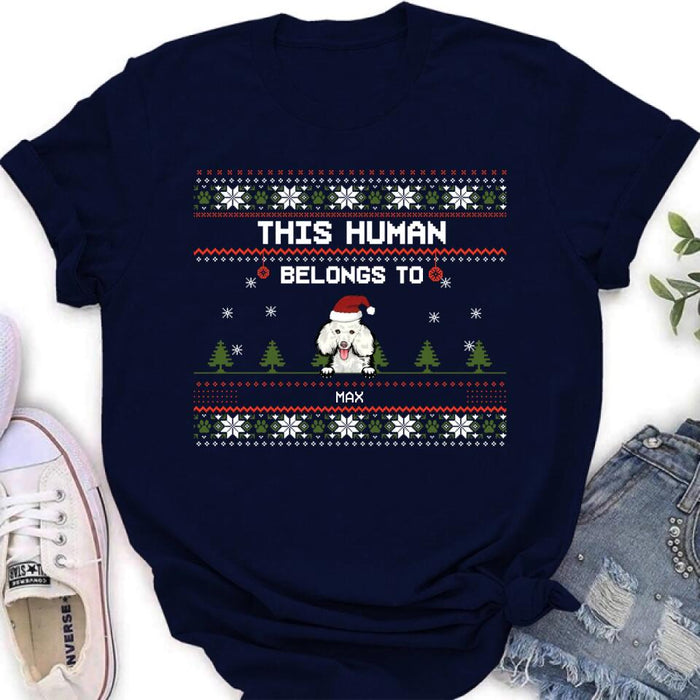 Custom Personalized Dog Mom T-shirt/ Long Sleeve/Sweatshirt/ Hoodie - Upto 5 Dogs - Christmas Gift For Dog Lover - This Human Belongs To