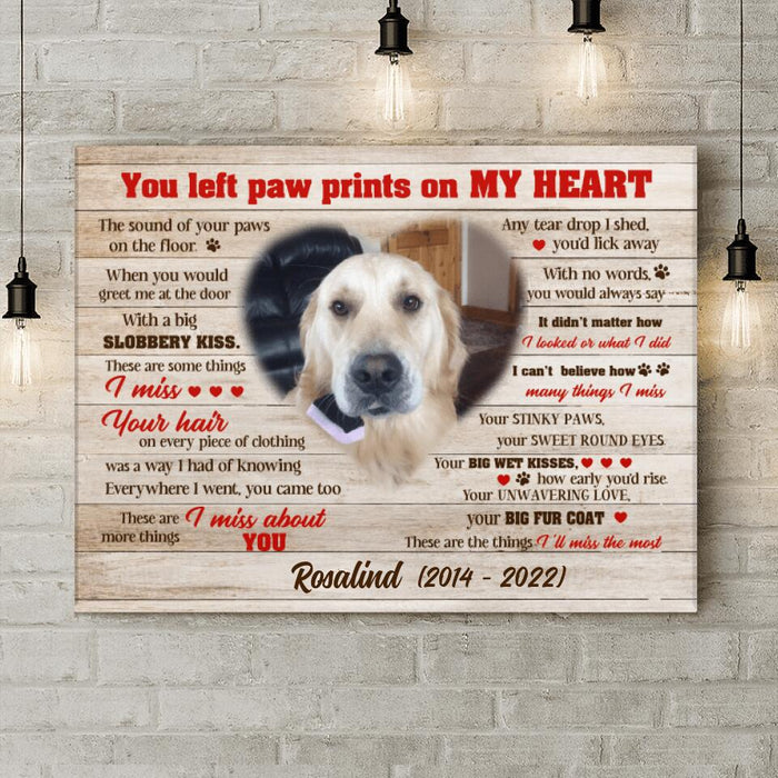 Custom Photo Dog Canvas - Memorial Passing Gift For Dog Lover - You Left Paw Prints On My Heart