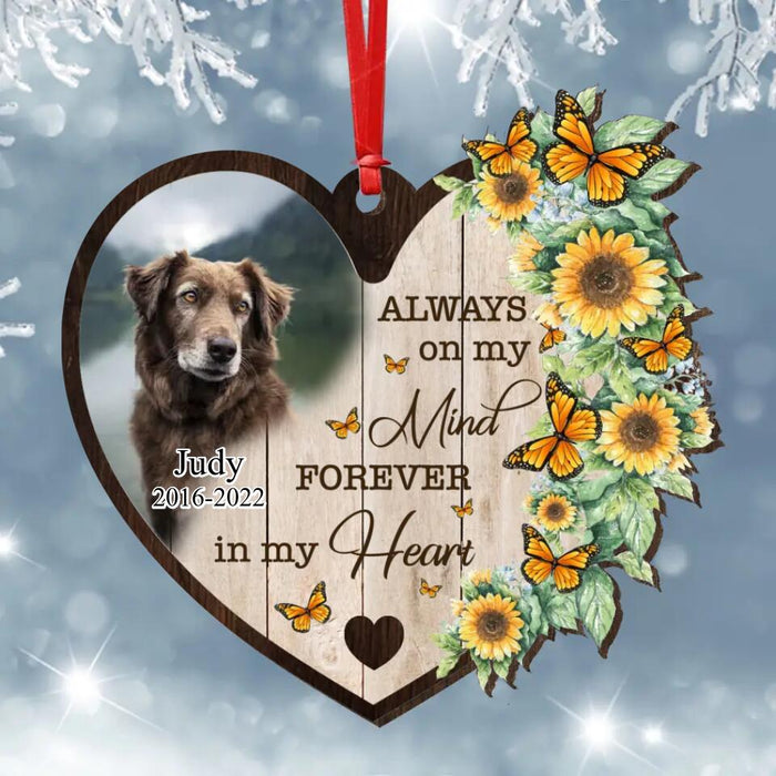 Custom Personalized Upload Dog/Cat Photo Wooden Ornament - Memorial Gift Idea For Christmas - Always On My Mind Forever In My Heart