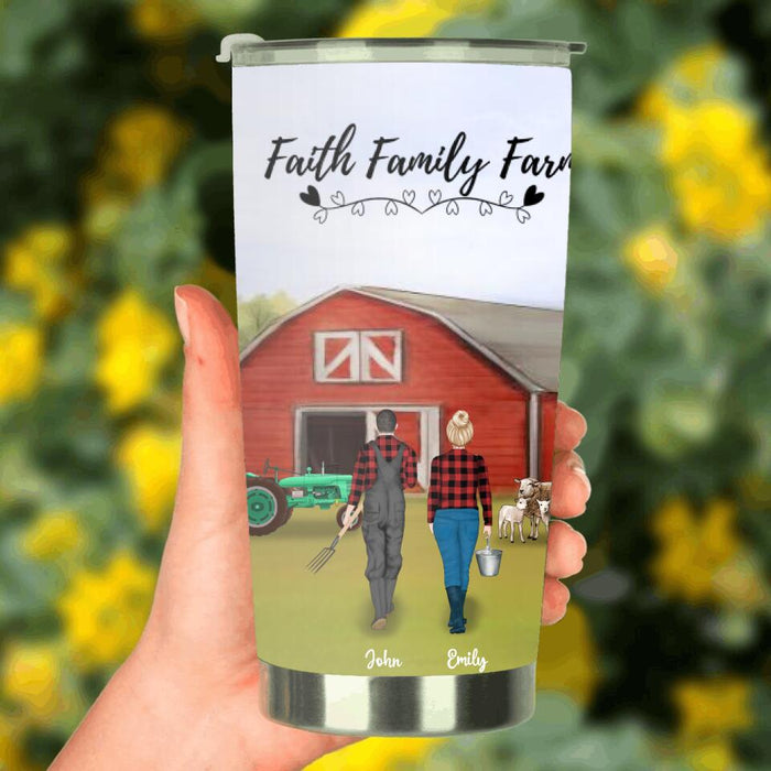 Personalized Custom Farming Tumbler - Gift Idea For The Whole Family, Farming Lovers - Couple/Parents Upto 2 Kids - Faith Family Farm